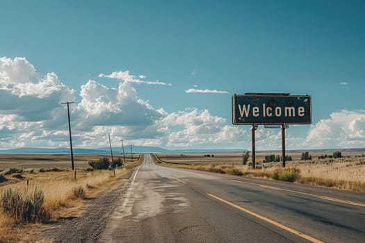 The word Welcome on road sign billboard, Welcome to Highway Road Sign.