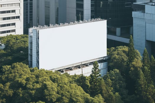 An empty huge poster mockup on the roof of a mall, blank mockup of an outdoor info banner.