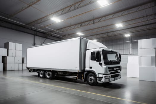 Delivery truck at warehouse for advertising, Delivery Van, Outside of Logistics Retailer Warehouse.