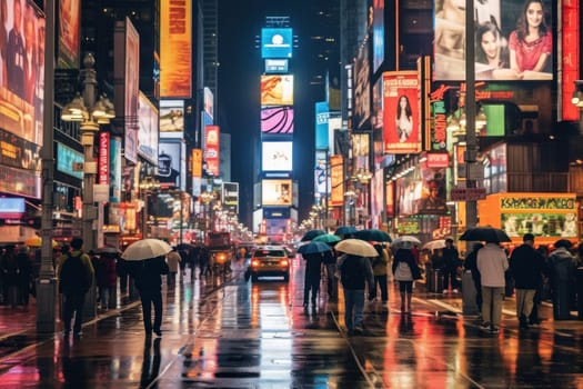 Photo of A lively street scene in Times Square.