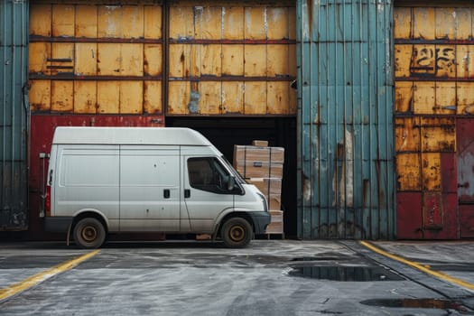 delivery van, commercial delivery vans with cardboard boxes, Logistics concept.