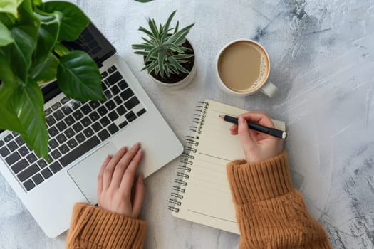 Flat lay of woman hand writing 2024 to do list on notebook, 2024 planning concept.