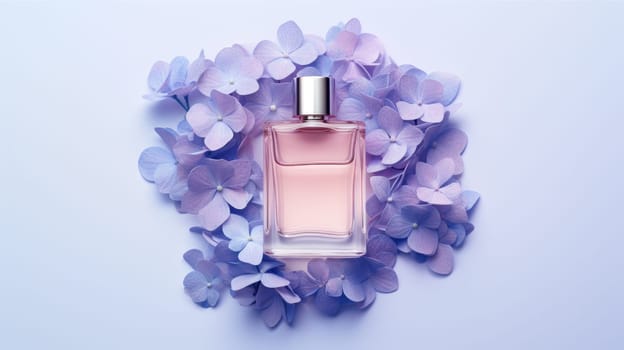 Mockup Perfume bottle with flower minimalism texture photography, Showcase Product, AI Generative.