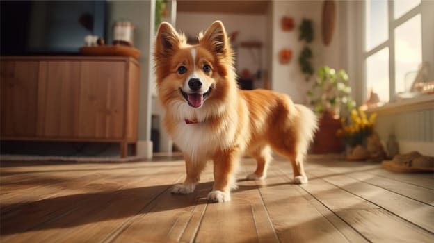 Portrait of Adorable Dog on the floor in modern room, AI Generative.