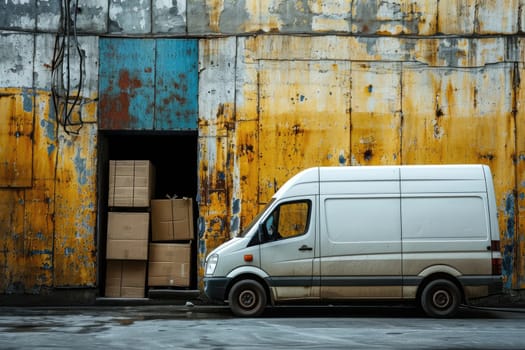 delivery van, commercial delivery vans with cardboard boxes, Logistics concept.