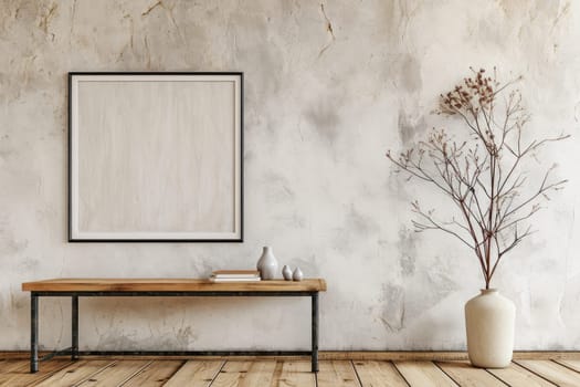 Mock up canvas poster on molding wall in minimal living room.