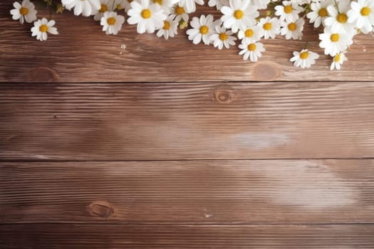 White daisy flowers gypsophila on wood table with copy space, minimal lifestyle concept.