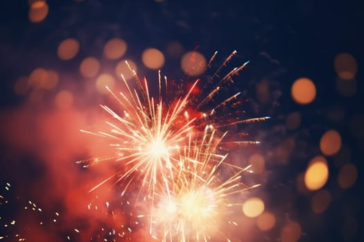 Bokeh fireworks lighting up the night sky, AI Generative.