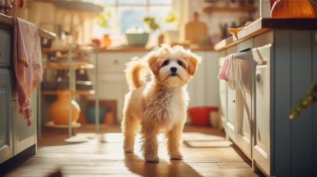 Portrait of Adorable Dog on the floor in modern room, AI Generative.