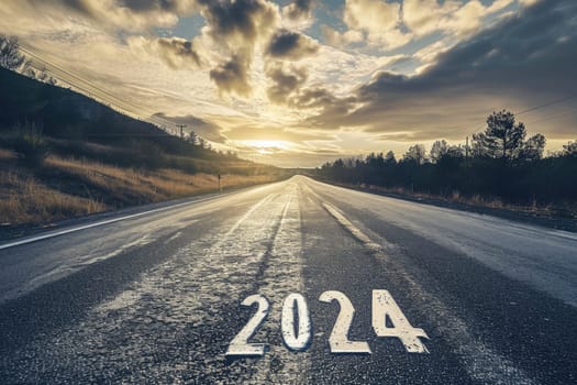 road to 2024, empty street with the new year 2024 written on the road.