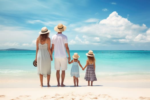 Beautiful family on vacation at beach, Family vacation holiday, AI Generative.