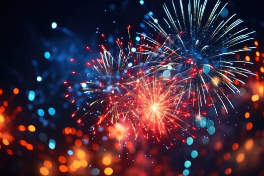 Bokeh fireworks lighting up the night sky, AI Generative.