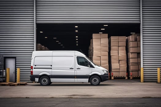 Delivery truck at warehouse for advertising, Delivery Van, Outside of Logistics Retailer Warehouse.