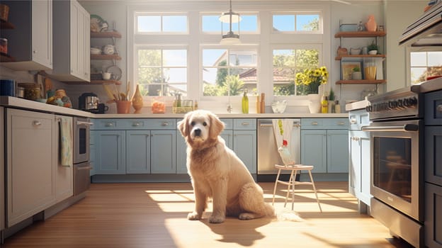 Portrait of Adorable Dog on the floor in modern room, AI Generative.
