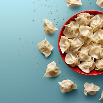 Arranged dumplings on dark background, ready to be cook