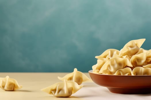 Arranged dumplings on dark background, ready to be cook