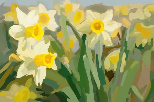 Blooming Beauty: A Vivid Tapestry of Yellow Daffodils Sprouting in a Lush Green Meadow, Embracing the Joyful Essence of Spring