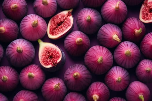 Assortment of whole and sliced figs in a full frame composition