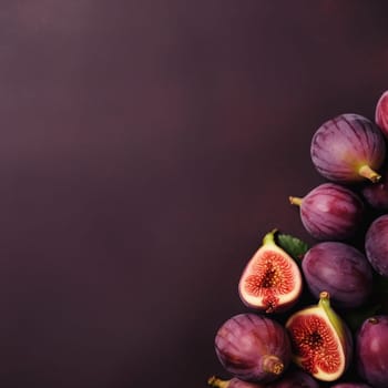 A collection of whole and cut figs on a dark background.