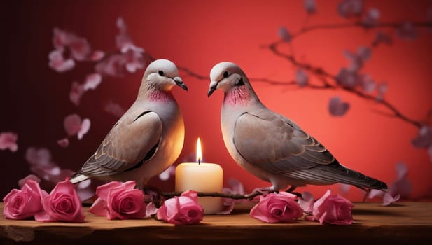 Love's Wings in Nature's Perch: A Beautiful White Dove, Symbol of Peace, Rests on a Blossoming Springtime Tree, Against a Serene Blue Sky Background