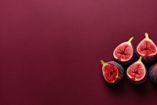 Halved figs on a dark purple background.