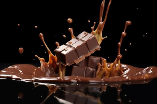 pieces of chocolate with chocolate splash.