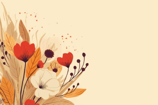background with simple drawn flowers and fall things, Generative AI.