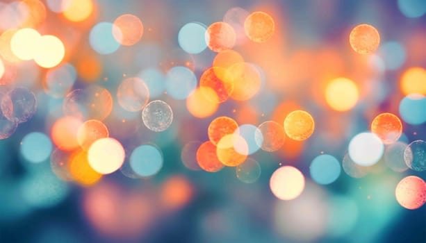 Defocused abstract bokeh background pastel colored, flare from lights, blurred round bokeh as holiday fon, celebration wallpaper. Glittering aesthetic textured pattern Purple,pink neon lights