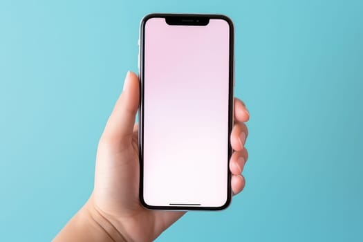 hand holding smartphone, mock up, Generative AI.