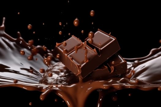 pieces of chocolate with chocolate splash.