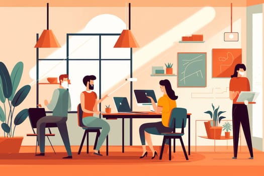 Group business team video conference meeting online concept. flat illustration cartoon character design concept, Generative AI.