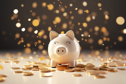 Piggy bank with falling coins. Savings and investment. Generative Ai.