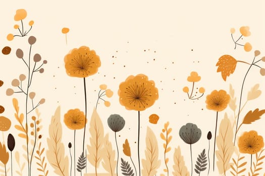 background with simple drawn flowers and fall things, Generative AI.