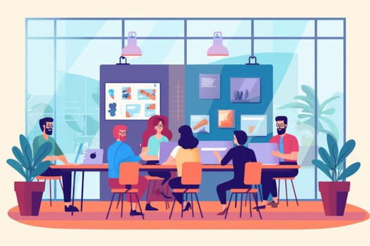 Group business team video conference meeting online concept. flat illustration cartoon character design concept, Generative AI.