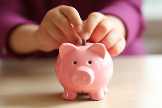 Piggy bank with falling coins. Savings and investment. Generative Ai.