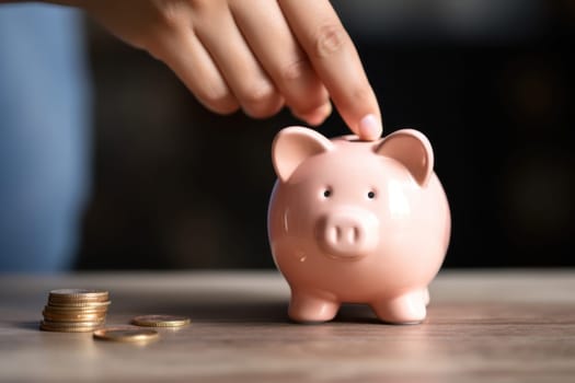 Piggy bank with falling coins. Savings and investment. Generative Ai.