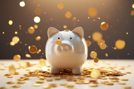 Piggy bank with falling coins. Savings and investment. Generative Ai.