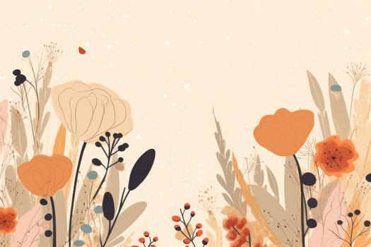 background with simple drawn flowers and fall things, Generative AI.