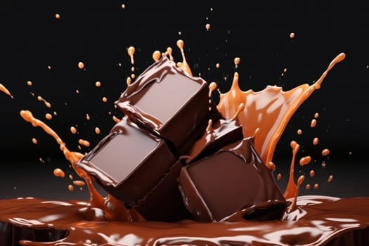 pieces of chocolate with chocolate splash.