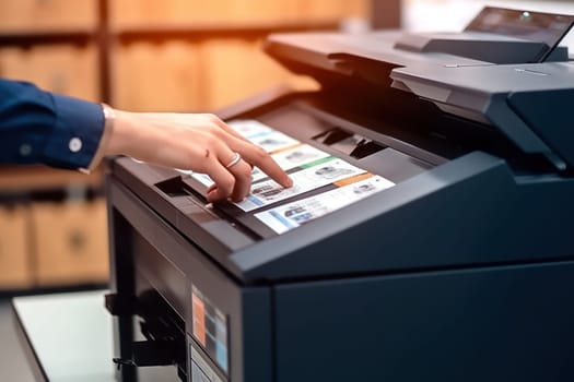 Photo of office's people using multifunction printer.