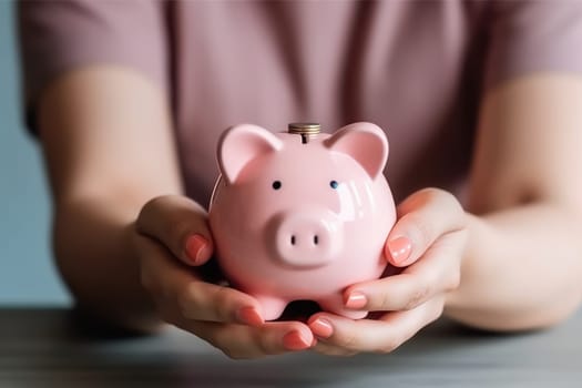 Piggy bank with falling coins. Savings and investment. Generative Ai.