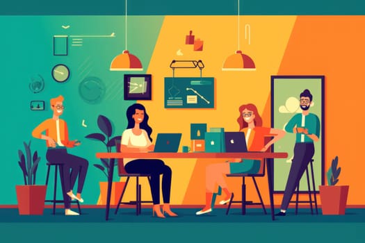 Group business team video conference meeting online concept. flat illustration cartoon character design concept, Generative AI.