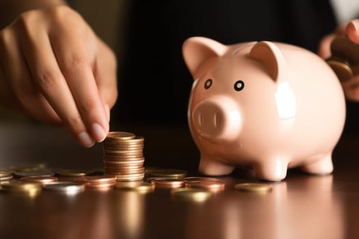 Piggy bank with falling coins. Savings and investment. Generative Ai.