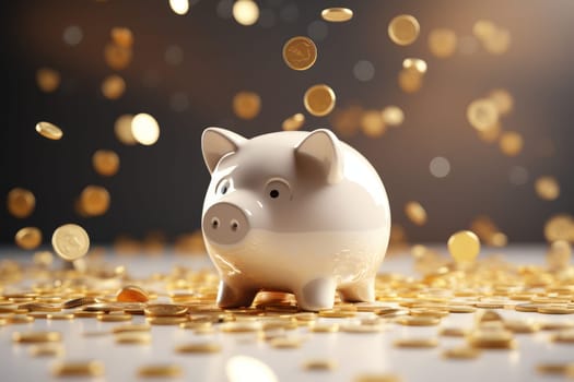 Piggy bank with falling coins. Savings and investment. Generative Ai.