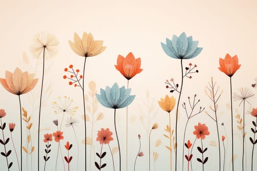 background with simple drawn flowers and fall things, Generative AI.