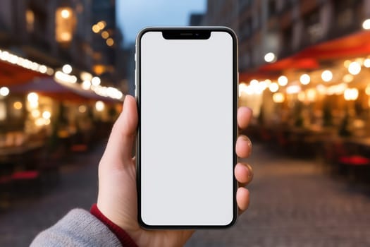 hand holding smartphone, mock up, Generative AI.