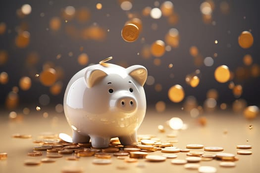 Piggy bank with falling coins. Savings and investment. Generative Ai.