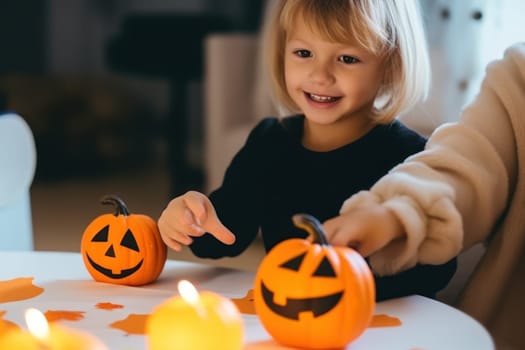 family celebrating halloween event together.