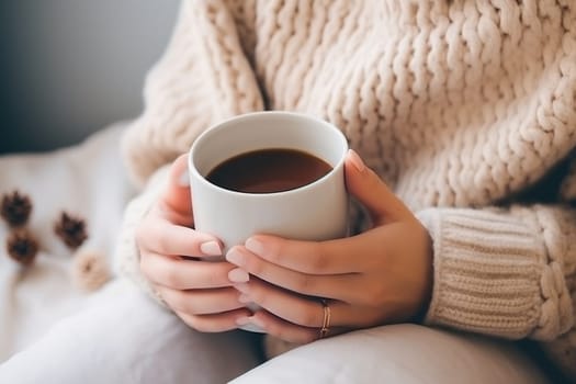 A close up shot of a girl's hands holding a mug.