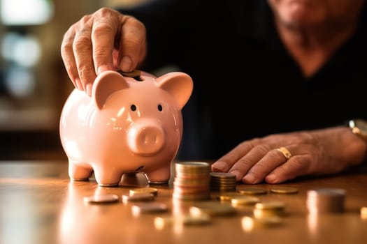 Piggy bank with falling coins. Savings and investment. Generative Ai.